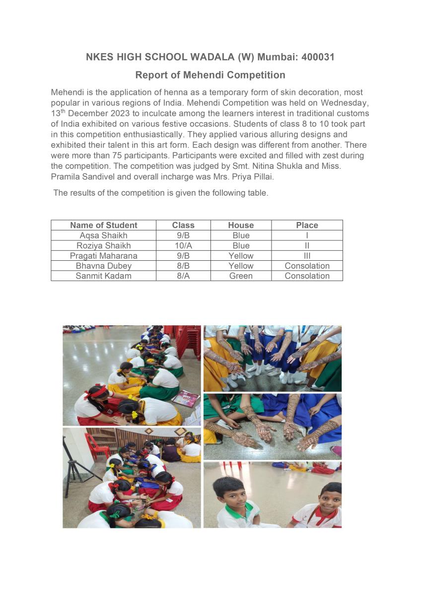 Report of Mehendi Competition 2023