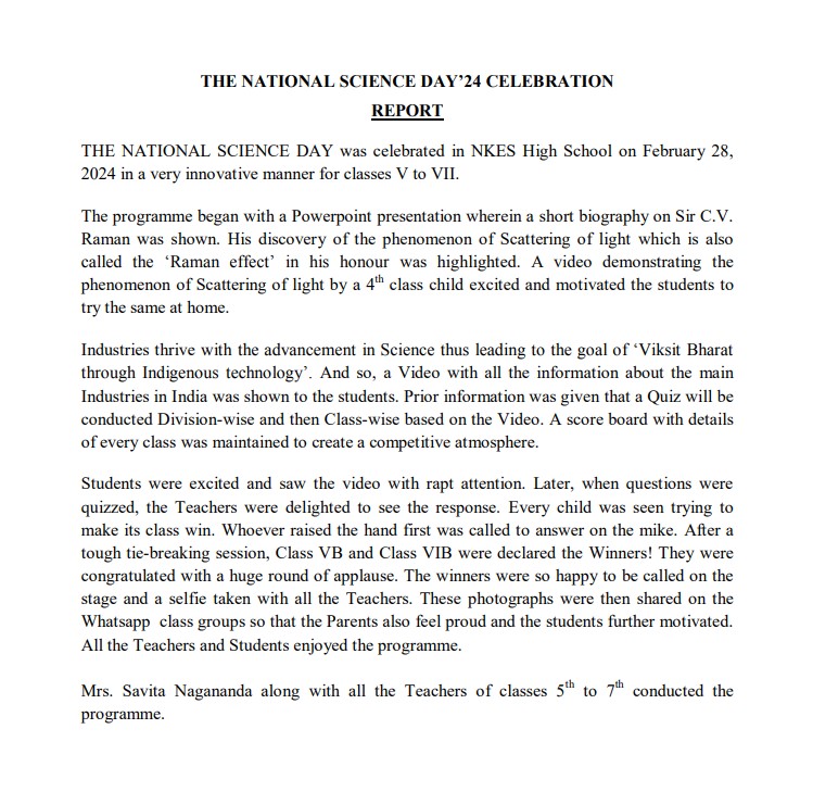 'THE NATIONAL SCIENCE DAY’ 24 Celebration